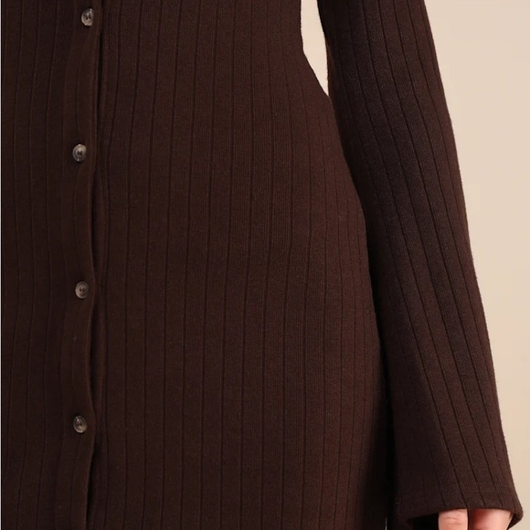 Lulu's Cuddly Sweetness Brown Button-Front Sweater Mini Dress - Picture 4 of 8